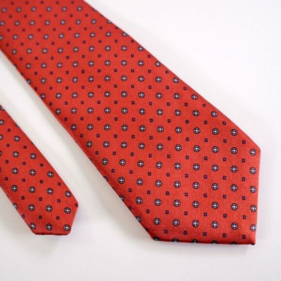 Oscar De La‎ Renta Red Geometric Print Short Silk Tie - Picture 1 of 7